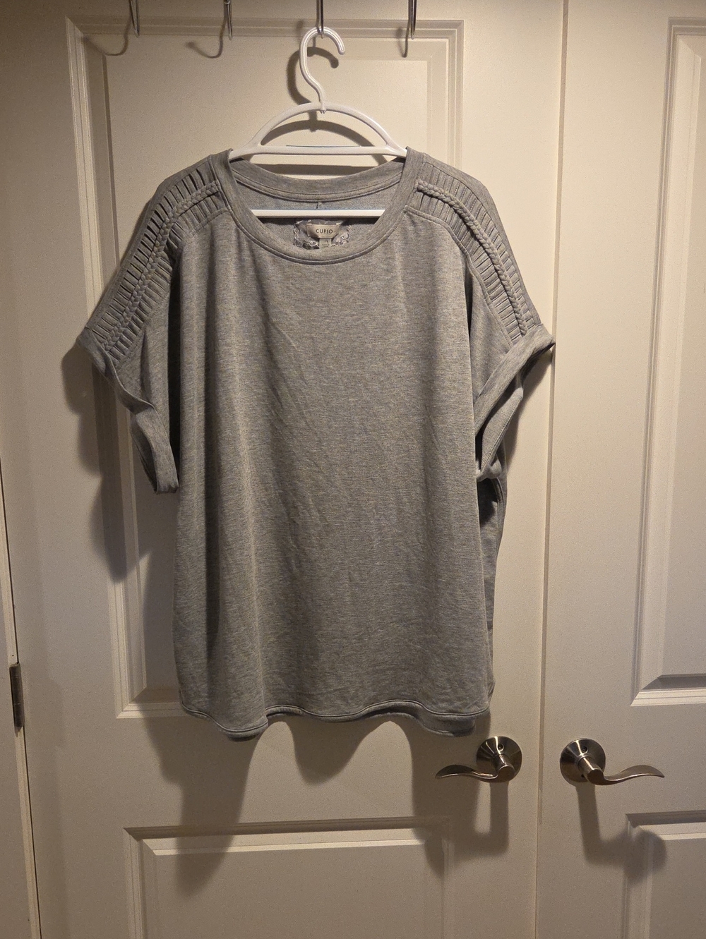 Cupio Light Gray Short Sleeve Knit Top with Shoulder Detail